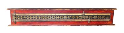 Antique English billiards scoreboard in mahogany with metal slides. 4.5" H x 27.5"WProvenance: 