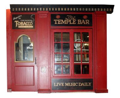 Temple Bar facade with door and paned windows. Temple bar facade with door and paned glass 