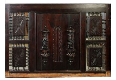 Antique English carved oak panel with figures. From Olde Blind Dog Irish Pub, Atlanta, GA. Late 