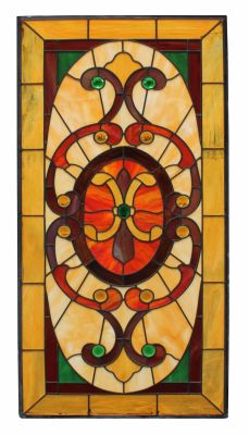 Stained and leaded glass pub window. Stained and leaded glass window with jewels. From Olde 