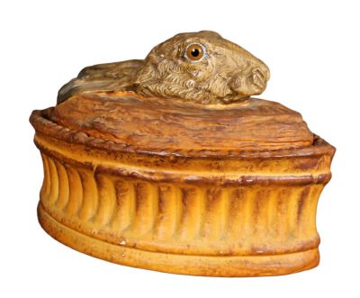 French Pillivuyt porcelain trompe l'oeil rabbit pate tureen. French porcelain trompe l'oeil 