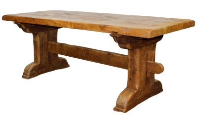 French farmhouse trestle table in oak. Mid 20th century. 30"h x 79"l x 33"d