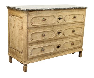 French oak commode with marble top. French bleached oak commode with marble top and copper 