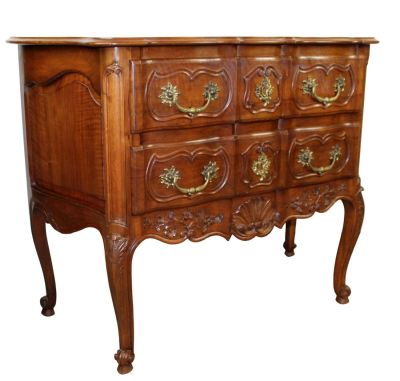 French Louis XV style 2 drawer commode on legs. Mid 20th century. 34 3/4"h x 44"w x 19 1/4"d