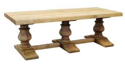 French bleached oak triple pedestal coffee table. French bleached oak coffee table on triple 
