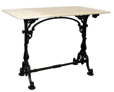 French cast iron and marble top cafe table. Late 19th century. 29 1/2"h x 39 1/4"w x 22"w