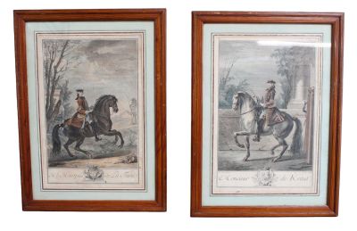 Pair of French equestrian engravings after Charles Parrocel. Overall 20 7/8"h x 15 1/2"w sight 