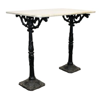 French cast iron base bistro table with marble top. Late 19th century. 28 5/8"h x 33 1/2"l x 19 