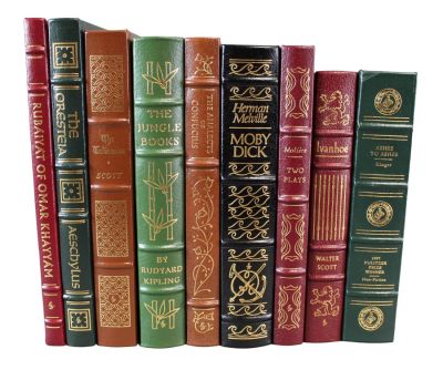Set of 9 Easton Press leather bound books. 11 1/8"h x 8 1/2"w- 9 1/2"h x 6 1/4"w Condition: 