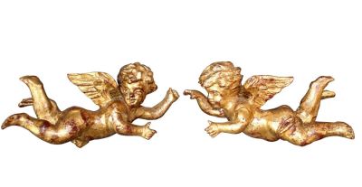 Pair of French carved gilt wood angels. Pair French carved gilt wood angels. Mid 20th century. 4 