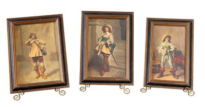 Lot of 3 French oil on board paintings of 3 Musketeers. Lot of 3 oil on board paintings of 3 
