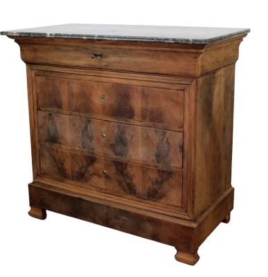 French Louis Philippe commode in bleached walnut with marble top. 19th century. 36 3/4"h x 39 