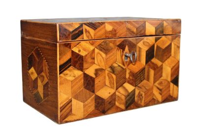 English Tunbridge ware parquetry box. Late 19th century. 4 3/4"h x 7 7/8"w x 4 7/8"d