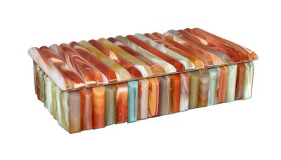 Italian reeded marble dresser box. Mid 20th century. 1 7/8"h x 7 1/2"w x 4 1/2"d