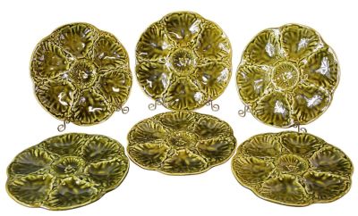 Set of 6 French Gien Majolica oyster plates. Marked Gien France. In original box. Mid 20th 