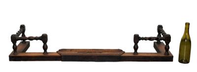English oak barley twist fireplace fender. Adjustable length. Early 20th century. 8"h x 47 3/4"l 