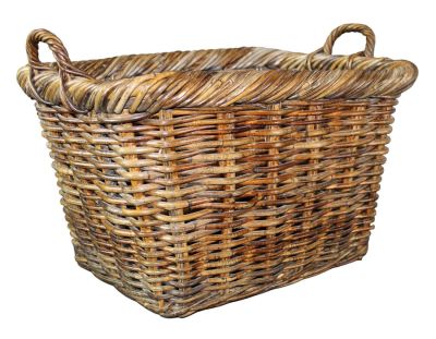 French wicker basket with handles. Mid 20th century. 15"h x 22 1/2"w x 15"d