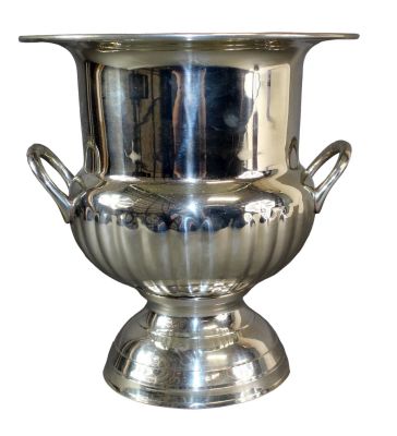 Silver plated double handled champagne bucket 9 1/2"h x 8 3/4"w x 8 7/8"diam
