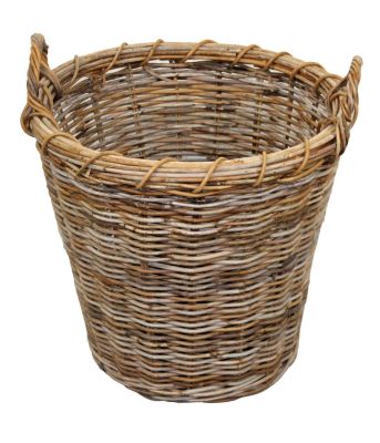 Large French wicker basket with handles. Early 20th century. 22"h x 19"dia