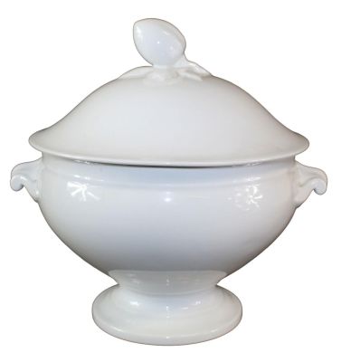 Large French ceramic tureen with acorn finial. Large French ceramic tureen with handles and 
