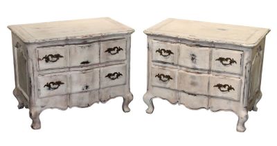 Pair of Italian painted 2 drawer commodes. Mid 20th century. 21 3/4"h x 27"w x 17"d
