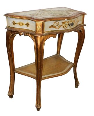 Venetian painted side table with drawer. Italian, mid 20th century. 25 1/4"h x 24"w x 13"d