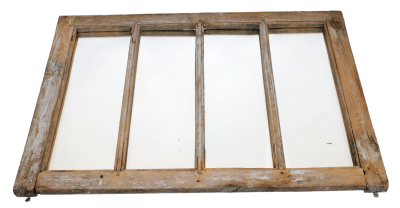 French rustic oak window frame mirror. French rustic oak window mounted as mirror. Late 19th 