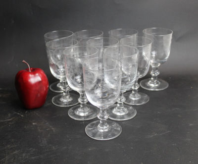 Lot of 10 antique French etched glass stemware. Early 20th century. 5 3/4"h