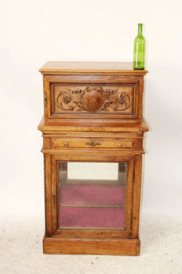 French Louis XVI style petite vitrine in walnut. Late 19th century. 48 1/2"h x 27"w x 19 3/4"d