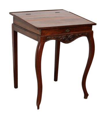 French Louis XV style lift top writing desk with carved apron. Late 19th century. 30 1/2" x 