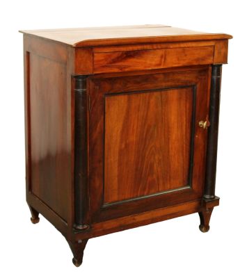 French Louis Philippe confiturier cabinet in walnut. Single door flanked by Ionic capped 