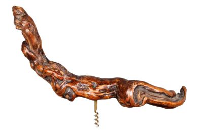 French burled grape vine wine opener. Marked Souvenir de Touraine. 17"l