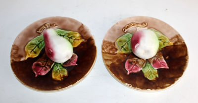 Pair of French Majolica plates with fruit in relief. Pair of French Majolica plates with relief 