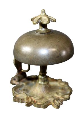 Antique French hotel bell in brass with flower. Early 20th century. 4" h x 3 1/2" w