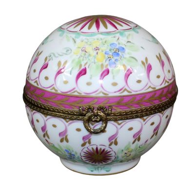 French Limoges hand painted porcelain trinket box. 4 1/2" h x 4 1/2" diam