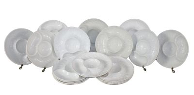 Lot of 16 Majolica artichoke plates. Lot of 16 Majolica glazed ceramic artichoke plates, 2 