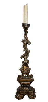 Italian Rococo carved wood candle pricket. Mid 19th century. 43 1/2"h x 9"w x 9"d Condition: 
