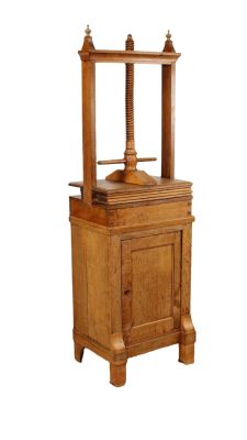 French book press on oak cabinet. Circa 1900.65 1/2"h x 20"w x 14 1/4"d