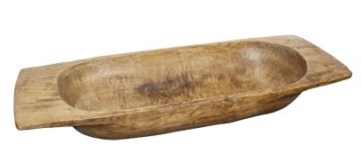 Large wooden dough bowl. Large single board wooden dough bowl. 20th century. 7" h x 41" w x 16 1/4" d