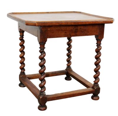 French walnut side table on barley twist legs. French side table in walnut on barley twist legs. 