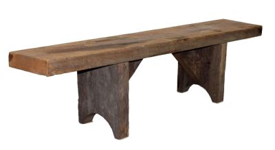 Rustic oak backless bench. 20th century. 19"h x 71"l x 13 1/2"d