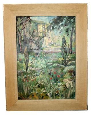 French oil on canvas painting cottage landscape signed Jos Gregoire (Joseph Gregoire 