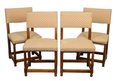 Set of 4 French walnut farmhouse chairs with upholstered backs and seats. Mid 20th century. 35 