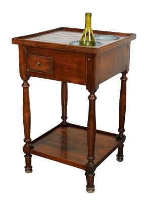 French rafraichissoire table in walnut with 2 wine bottle coolers. Late 19th century. 29 1/4"h 