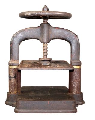 French cast iron wheel book press for oversize book binding. French cast iron H &amp; Cie wheel 