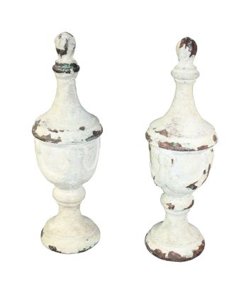 Pair of French antique cast iron newel post finials. 19th century. 15 1/2"h x 5"dia