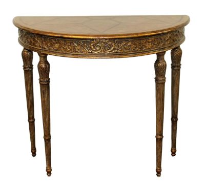 Neo Classical style painted demi lune console with drawer. Late 20th century. 31"h x 36"w x 13"d