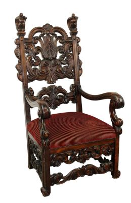 Italian relief carved armchair with eagles and acanthus scrolls. Late 19th century. 55"x 19"w x 