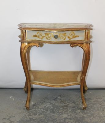 Venetian painted side table with drawer. Italian, mid 20th century. 25 1/4"h x 24"w x 13"d