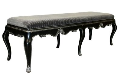Louis XV style ebonized 6 leg backless bench. Louis XV style ebonized 6 leg upholstered bench. 